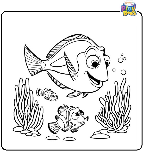 Marlin and Nemo Found Dory Coloring Page