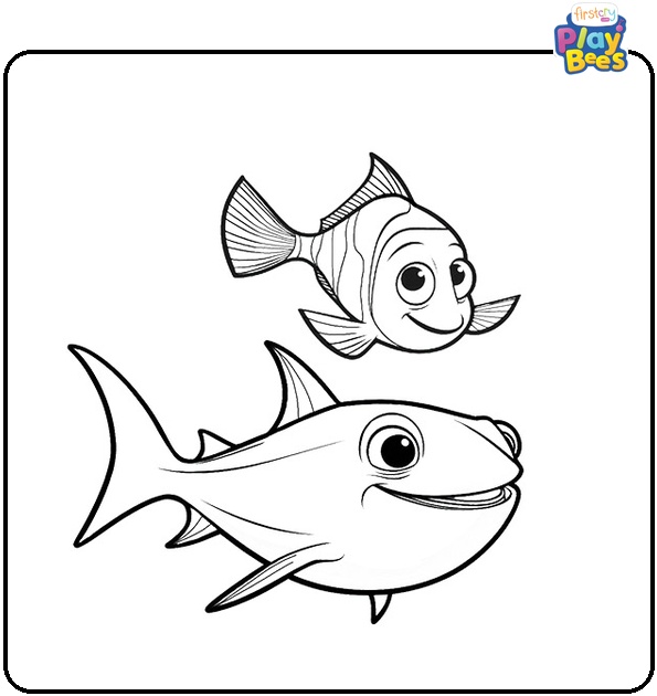 Marlin and a Shark Coloring Page