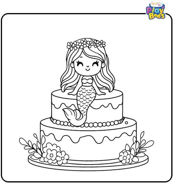 Mermaid Cake Coloring Page