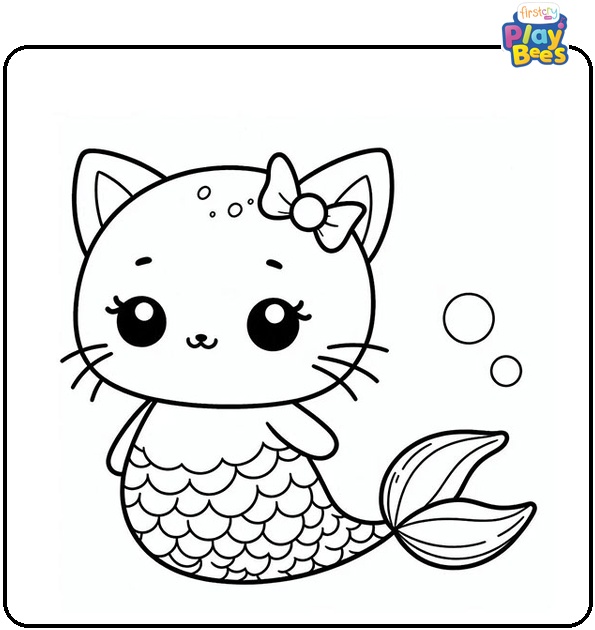 Mermaid Cat Colouring Page