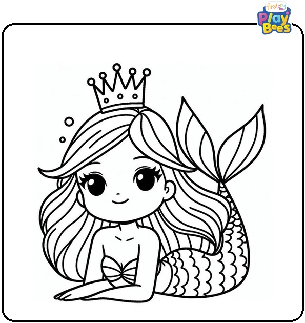 Mermaid with a Crown Colouring Page