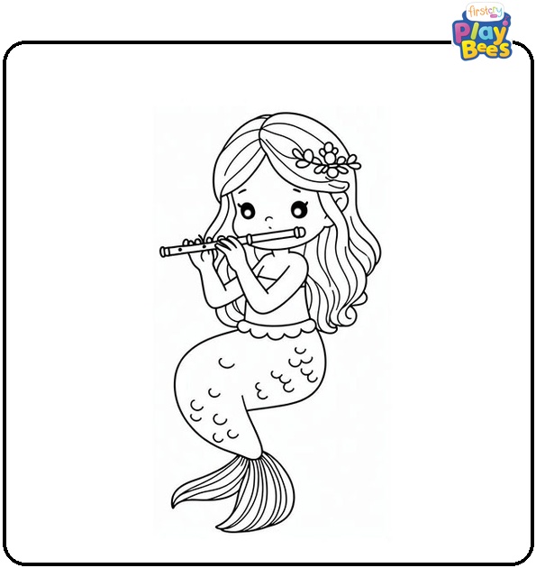 Mermaid with a Flute Colouring Page