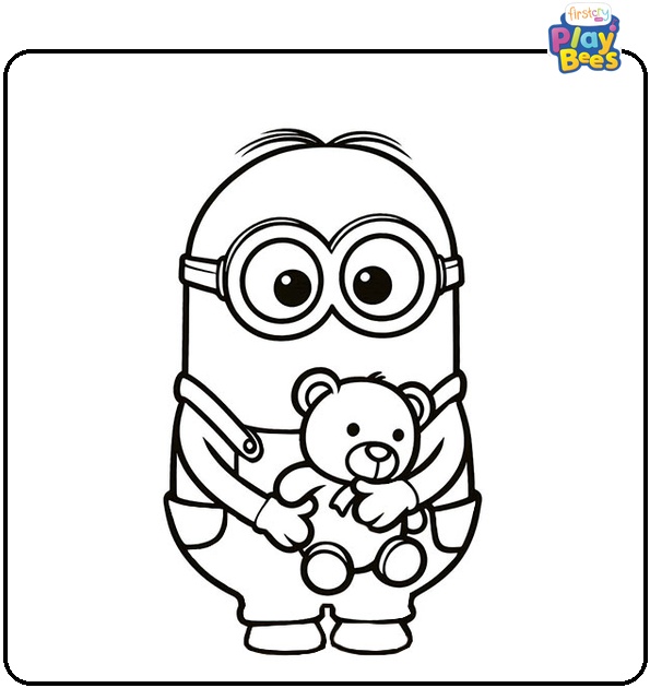Minion Holds a Teddy Bear Coloring Page