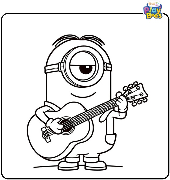 Minion Stuart With Guitar Coloring Page