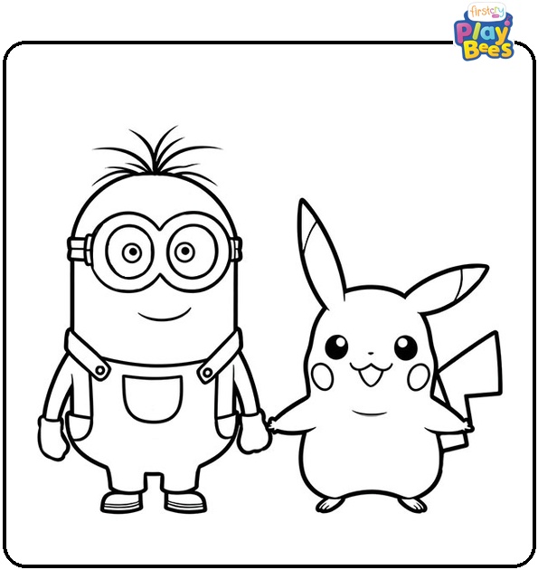 Minion and Pikachu Coloring Page