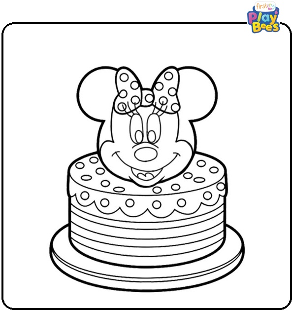 Minnie Mouse Birthday Cake Coloring Page