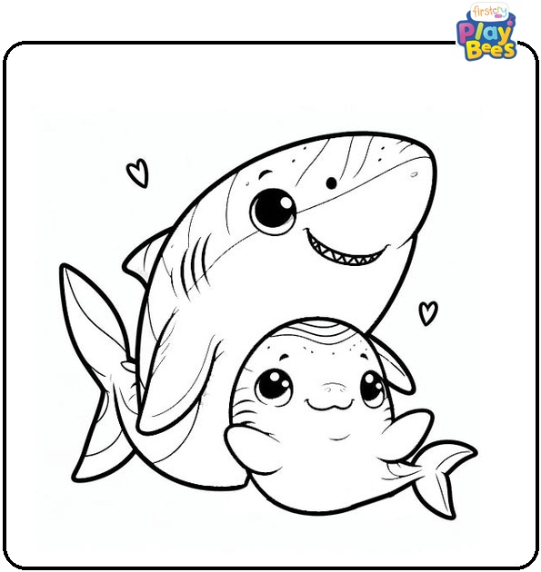 Mom and Baby Shark Colouring Page