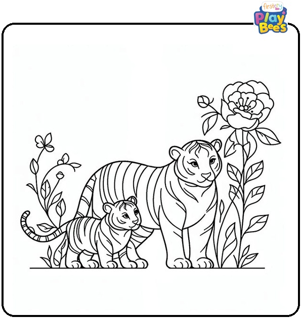 Mom and Baby Tiger Coloring Page