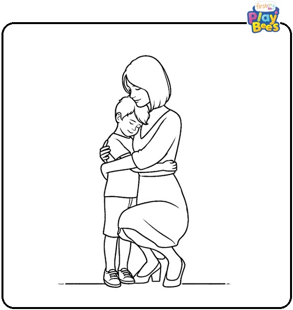 Mom and Child Hugging Coloring Page