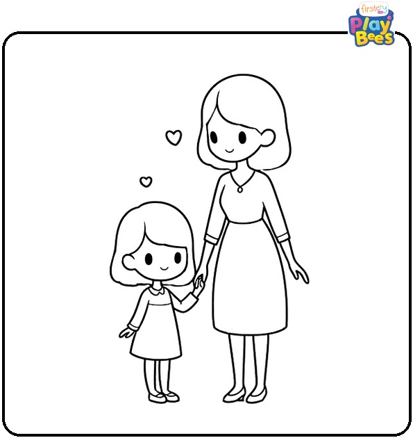 Mom and Daughter Coloring Page