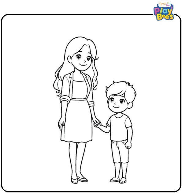Mom and Son Coloring Page