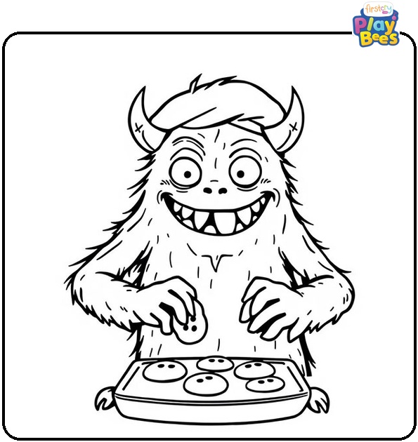 Monster Baking Cookies Coloring Page