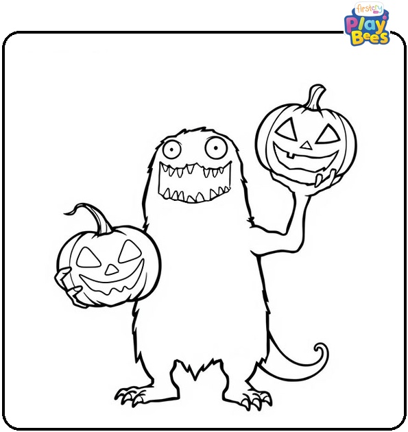 Monster Holding Jack O Lantern Coloring Page