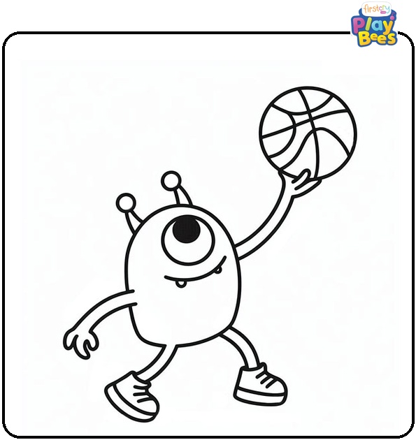 Monster Playing Basketball Coloring Page