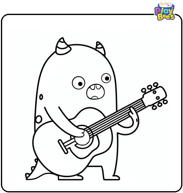 Monster Playing a Guitar Coloring Page