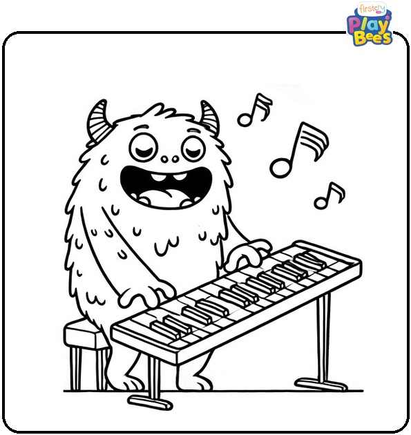 Monster Playing the Piano Coloring Page