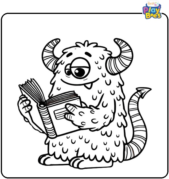 Monster Reading a Book Coloring Page
