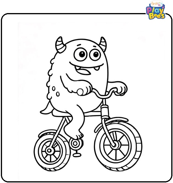 Monster Riding a Bicycle Coloring Page