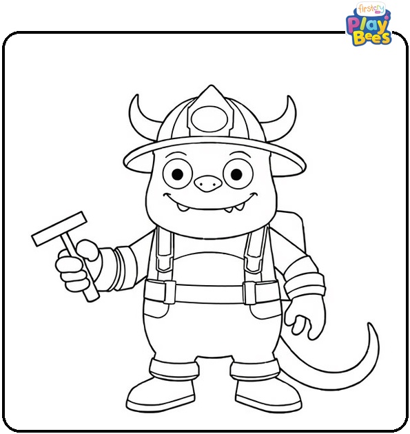 Monster as a Firefighter Coloring Page
