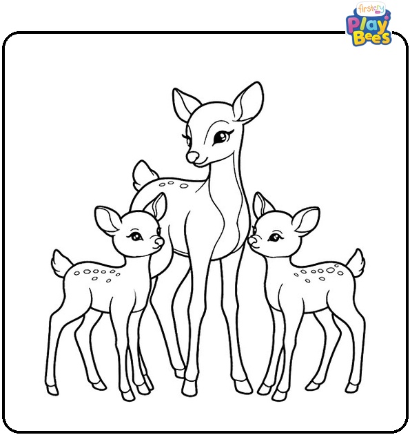 Mother Deer with Her Two Babies Coloring Page
