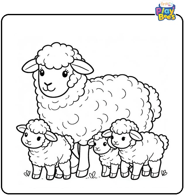 Mother Sheep with Lambs Coloring Page Mother Sheep with Lambs Coloring Page