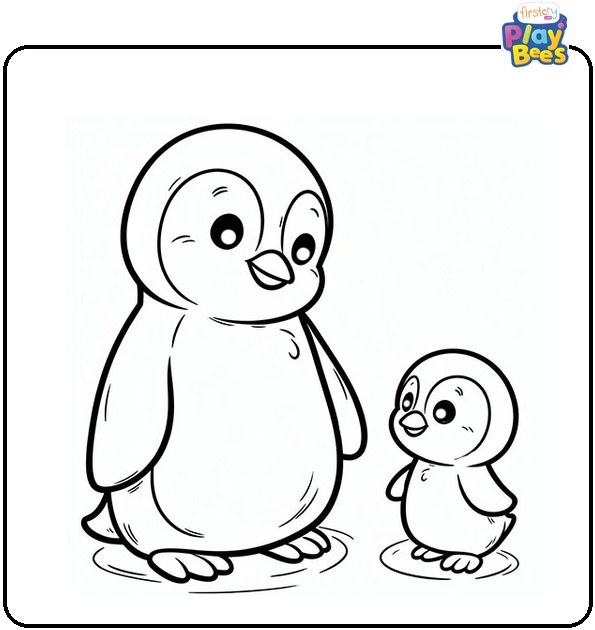 Mother and Baby Penguin Coloring Page