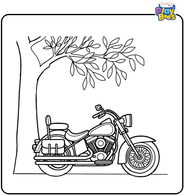 Motorcycle and Autumn Leaves Coloring Page