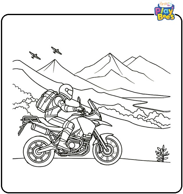 Mountain Motorcycle Ride Coloring Page