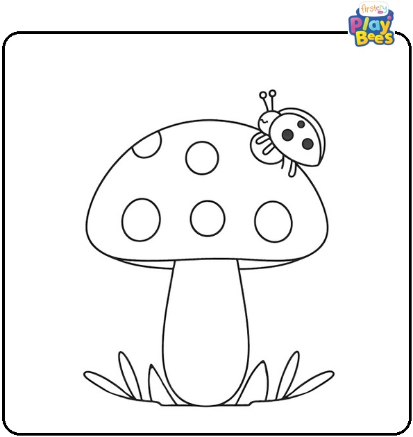 Mushroom and Ladybug Coloring Page