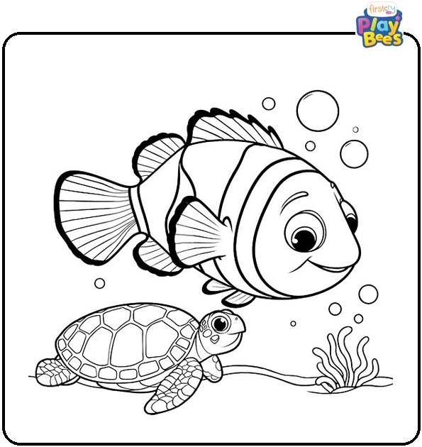 Nemo Swimming with Squirt Coloring Page