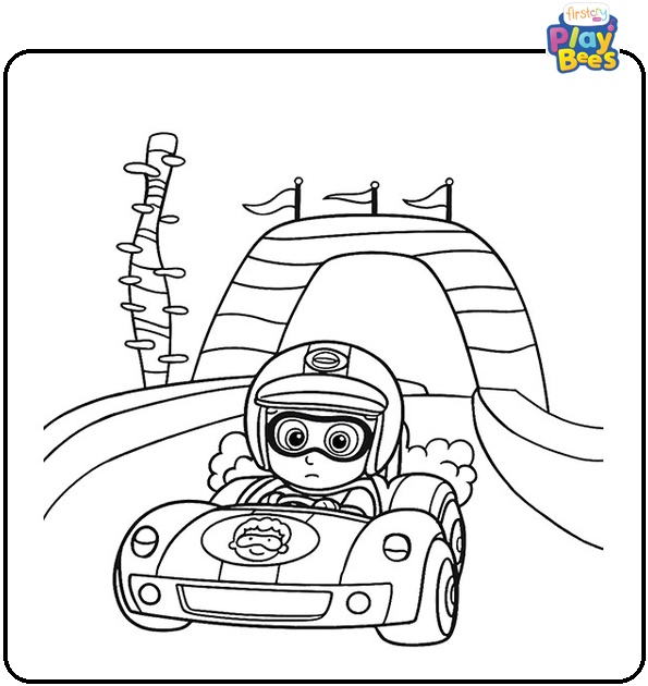 Nonny Driving a Racing Car Coloring Page Nonny Driving a Racing Car Coloring Page