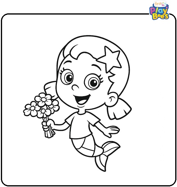 Oona with Flowers in Hand Bubble Guppies Coloring Page Oona with Flowers in Hand Bubble Guppies Coloring Page