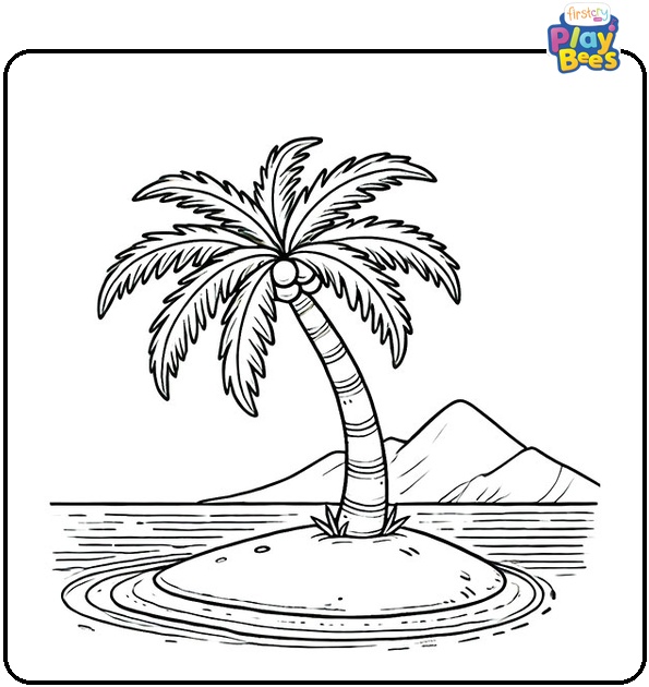 Palm Tree On Island Coloring Page Palm Tree On Island Coloring Page
