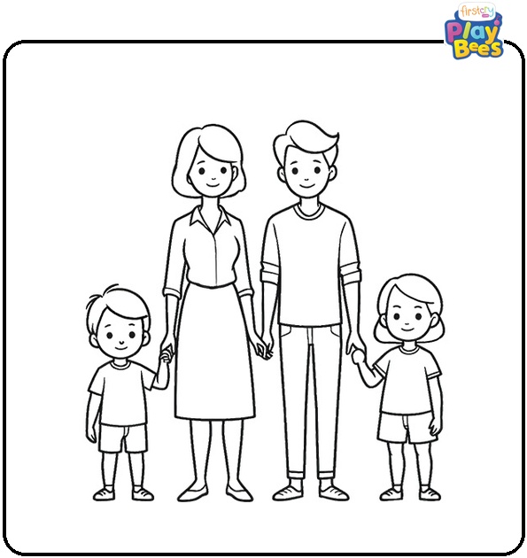 Parents and Two Children Coloring Page