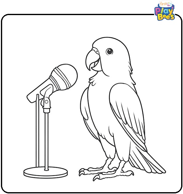 Parrot Singing into a Microphone Coloring Page Parrot Singing into a Microphone Coloring Page