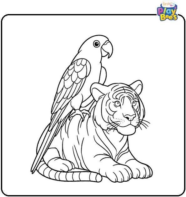 Parrot & Tiger Coloring Page Parrot & Tiger Coloring Page