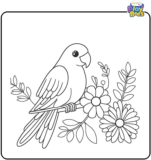 Parrot and Flowers Coloring Page Parrot and Flowers Coloring Page