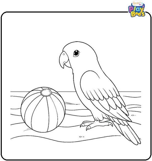 Parrot with Beach Ball Coloring Page Parrot with Beach Ball Coloring Page