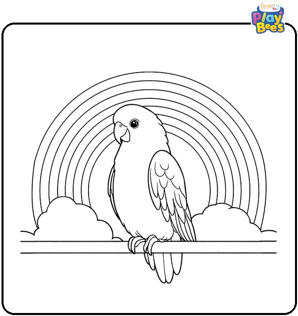 Parrot with Rainbow Coloring Page Parrot with Rainbow Coloring Page