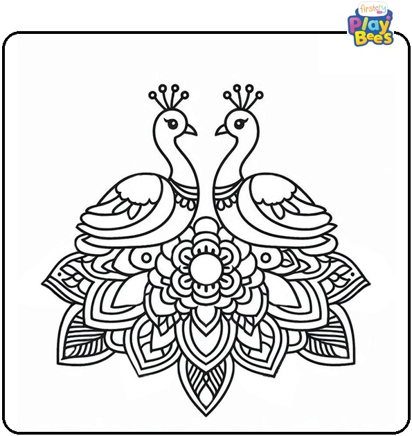 Peacock Rangoli Coloring Page