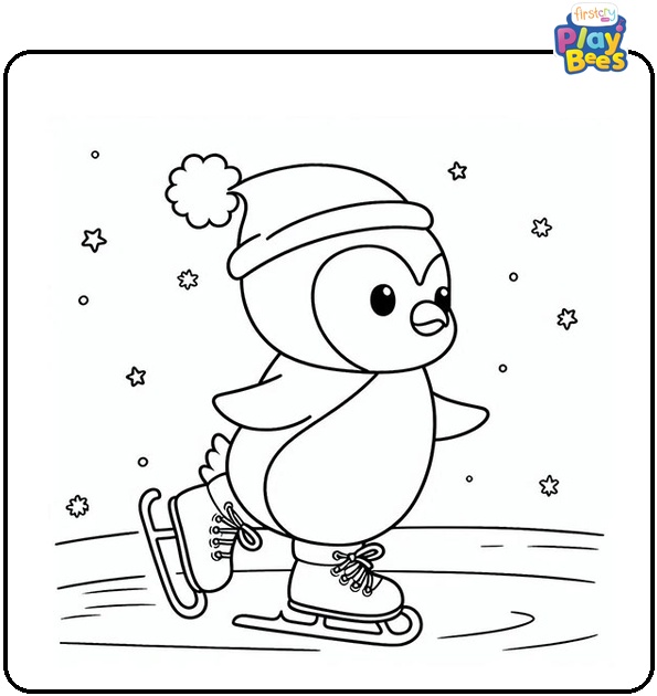 Penguin Ice Skating Coloring Page
