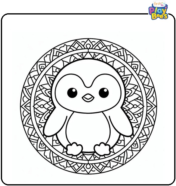 Penguin Mandala Coloring Page