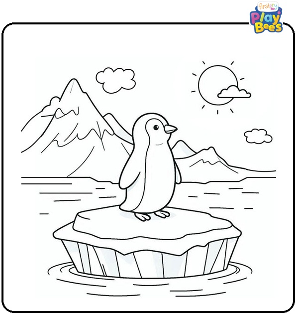 Penguin On an Icerberg Coloring Page