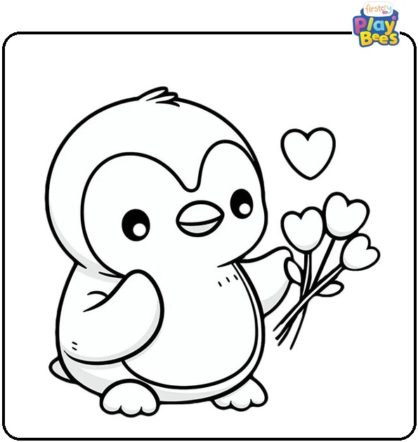 Penguin on Valentine Coloring Page