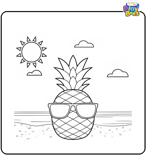 Pineapple With Sunglasses On The Beach Coloring Page