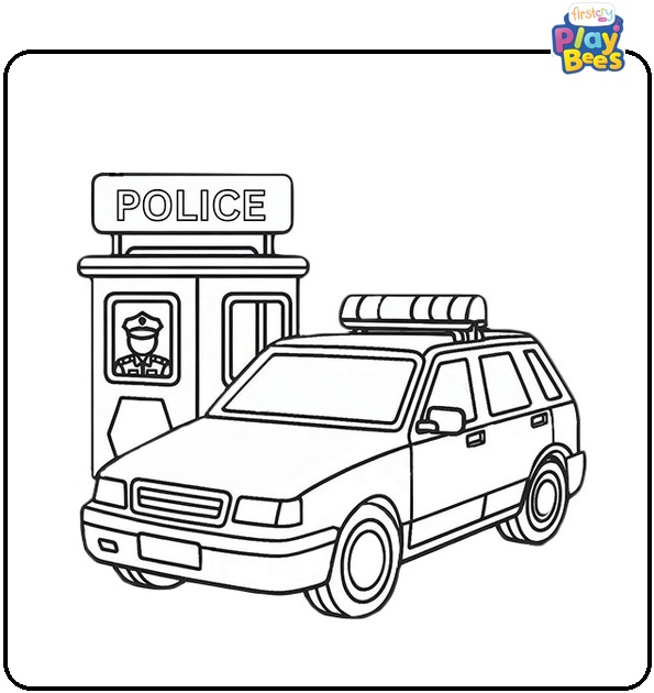 Police-Car-Parked-At-A-Check-Post-Coloring-Page
