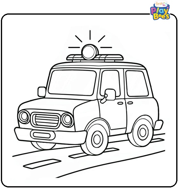 Police Car Ringing the Alarm Coloring Page