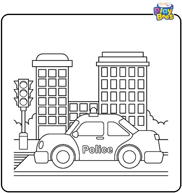 Police Car in the City Coloring Page