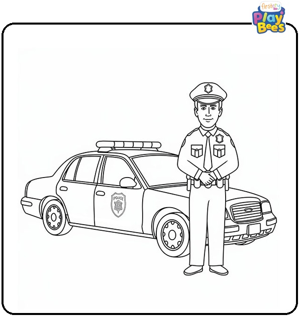 Police Officer With Police Car Coloring Page