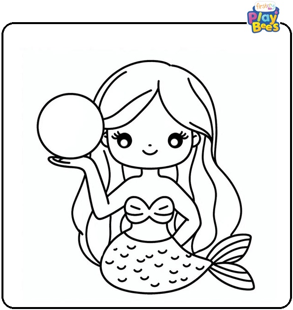 Pretty Mermaid with a Pearl Colouring Page